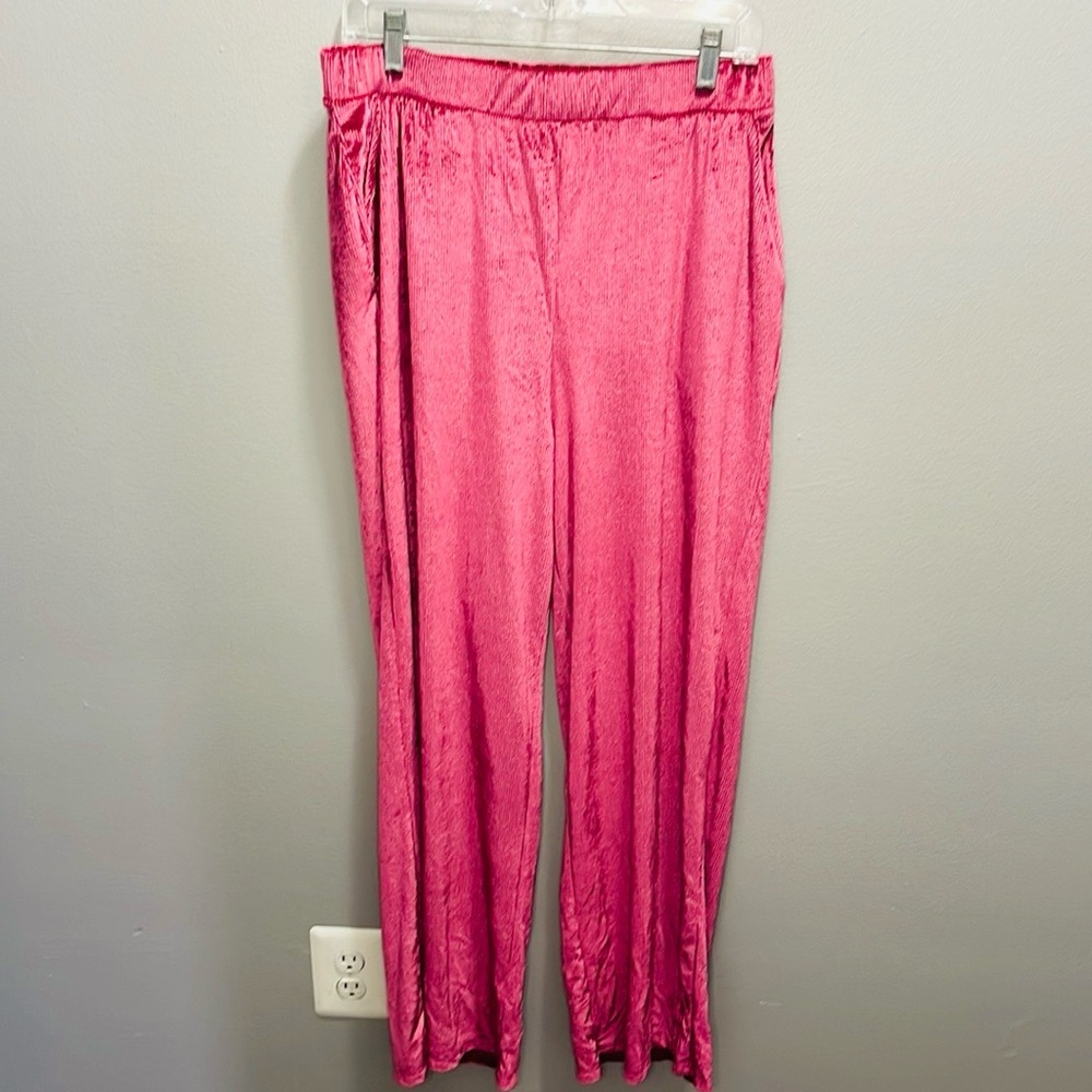 Free‎ People Women's Fuchsia Pink Velvet Pull On Wide Leg Pants Size Medium